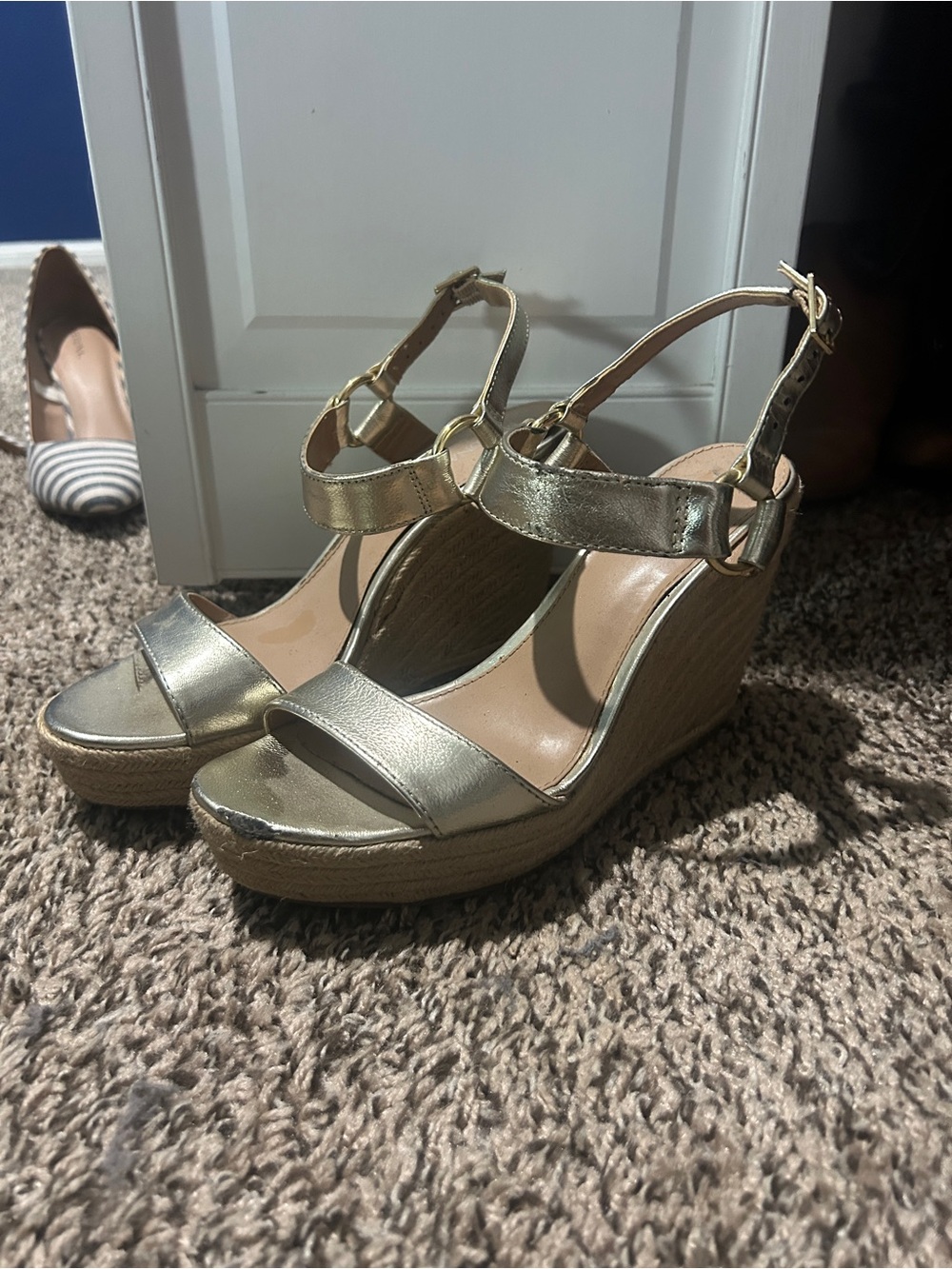 Gold Metallic Espadrille Strappy Wedges
